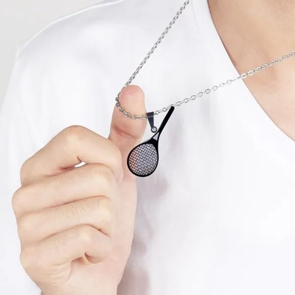 Black Tennis Racket Charm Necklace US Open, Wimbledon, Federer, Nedal, Djokovic - Picture 3 of 6